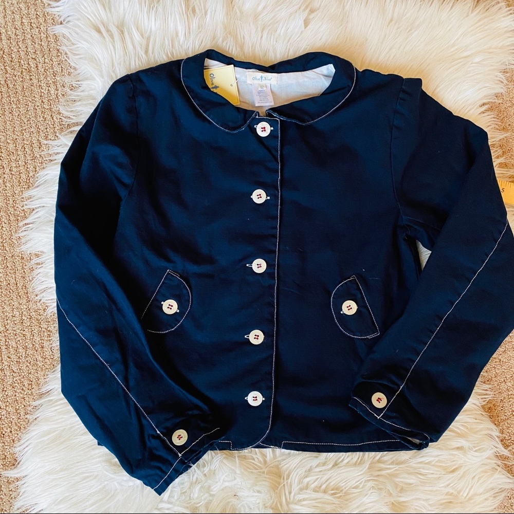 Olive Juice Jacket Cardigan Girls 12 Cotton Navy Traditional Classic Spring Coat